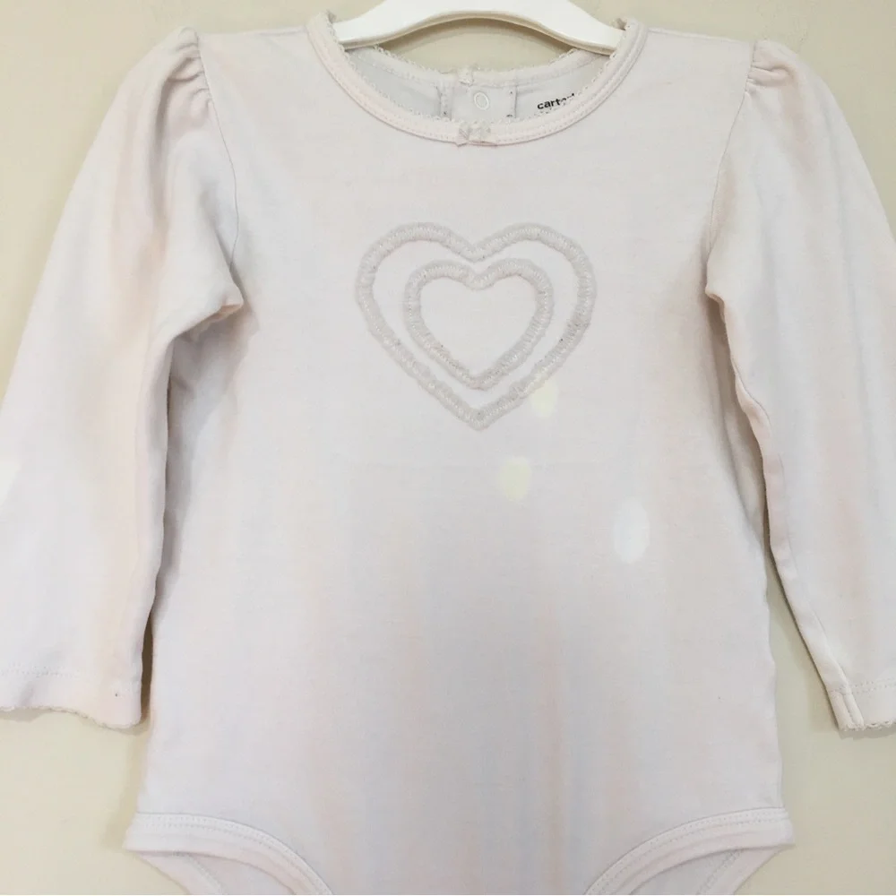 Carter's baby girl white pink long sleeve cotton overalls bodysuits